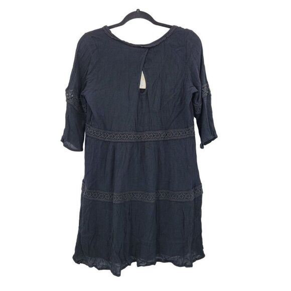 Roper Dress M Black Tiered Textured Lace Baby Doll‎ Half Sleeve Mini Full Boho - Picture 11 of 11